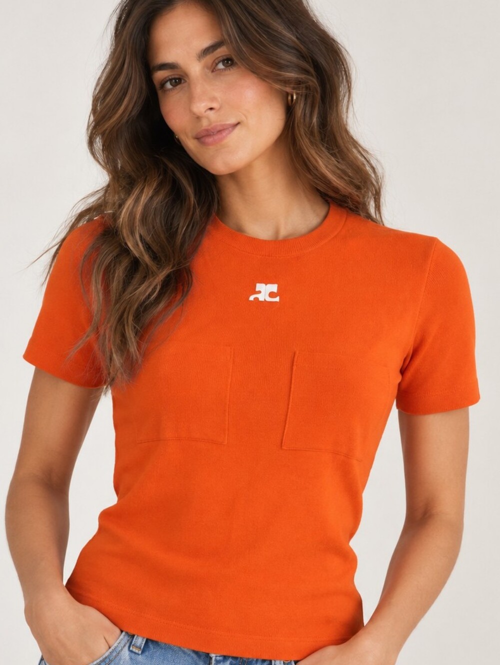 Vintage Courreges Paris Orange Knit Logo Top Made in France Taille B